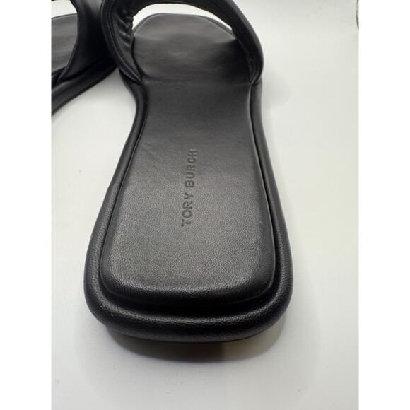 Tory Burch Women’s Size 9 Black Leather Logo Flat Slide Sandals Slip On - Picture 5 of 8